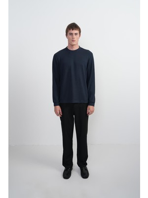 Silvano Erkek Bisiklet Yaka Çizgili Kumaş Laci Sweatshirt