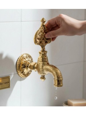 İsaoğlu Yapı Osmanlı Hamam Musluğu Gold Renk Desenli Ağır Model Kurna Musluğu Bütün Banyolara Uyumlu