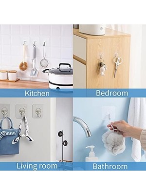 Wovu Askı, Kendinden Yapışkanlı Havlu Askısı, 15 kg (Maks.), Şeffaf, Yapışkan Kanca, Delmeden Su Geçirmez, Yağ Geçirmez, Mutfak Kancası, Banyo, Mutfak, Banyo Için Kanca (10 Adet)