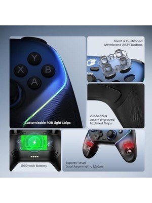 Super Gaming Controller For Pc/switch/ios/, Hall Effect Stick & Trigger, Rubberized Grips, Rgb Lighting, Swappable Abxy, Detachable Faceplate, 1000MAH With Charging