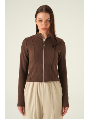 Rays 3080A Ön Fermuarlı Kısa Hırka Kahve