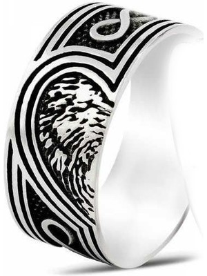 Takı Dükkanı Parmak Izi Kalp Sonsuzluk Taşsız Erkek Gümüş Alyans Söz Nişan Yüzüğü DGA05E