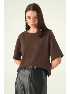 Rays Kahve Bisiklet Yaka Kısa Kol Bluz 8274A