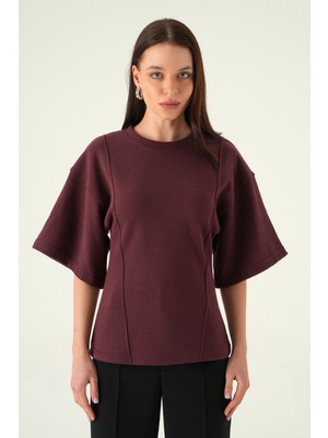 Rays 3104A Ön Çima Detaylı Kısa Kollu Bluz Mürdüm