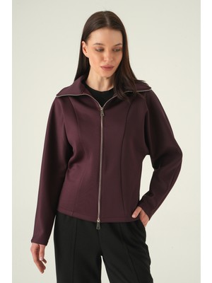 Rays Gömlek Yaka Fermuarlı Hırka Mürdüm 8366A