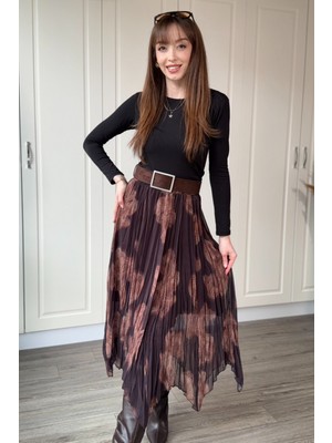 Dilay Gökoğlu Butik Asimetrik Astarlı Şifon Midi Etek