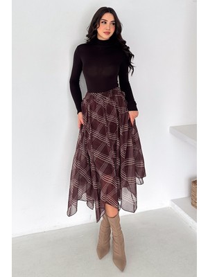 Noa Noa Kadın Asimetrik Kesim Ekose Midi Etek – Plaid Motion