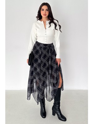 Noa Noa Kadın Asimetrik Kesim Ekose Midi Etek – Plaid Motion