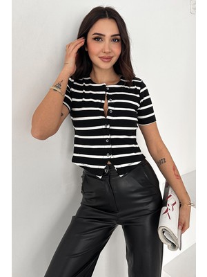 Noa Noa Kadın Çizgili Düğme Detaylı Bluz – Line Touch