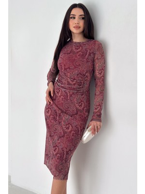 Noa Noa Kadın Paisley Desenli Midi Elbise – Burgundy Veil