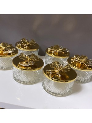 Elzem Dekoratif Gold Kapaklı 6 Lı Tatlı Kasesi Sunumluk Ikramlık Cam