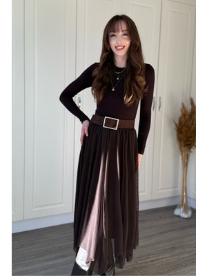 Dilay Gökoğlu Butik Asimetrik Midi Tül Etek