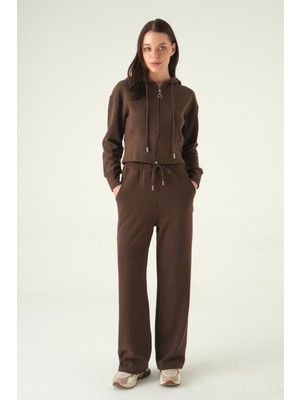 Rays Kahve Kapüşonlu Hırka Pantolon Takım 3097A