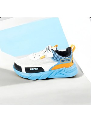 Minicup Kids Ultra Hafif Anatomik Taban Günlük Esnek Erkek Spor Ayakkabı Beyaz Mavi