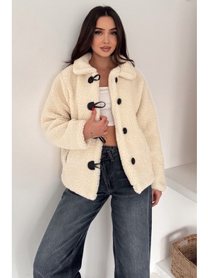 Noa Noa Kadın Düğmeli Peluş Mont – Winter Nest