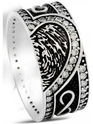 Takı Dükkanı Parmak Izi Kalp Sonsuzluk Taşlı Bayan Gümüş Alyans Söz Nişan Yüzüğü DGA05K