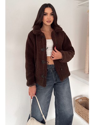 Noa Noa Kadın Düğmeli Peluş Mont – Winter Nest