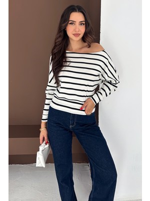 Noa Noa Kadın Omuz Açık Çizgili Bluz – Paris Touch