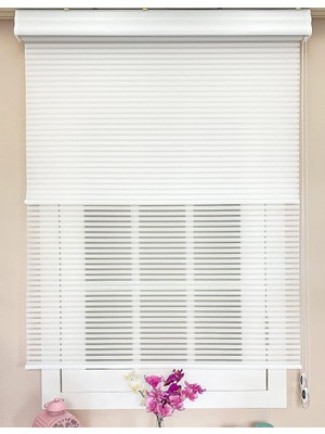 Atölye Perde Düz Beyaz Kalın Çizgili