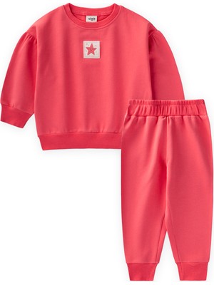 Etiket Detaylı Sweatshirt Takım 1-7 Yaş Mercan