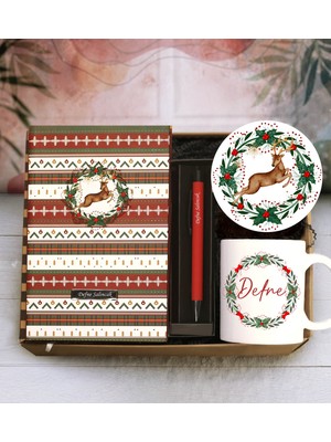 PremiumPort Kişiye Özel Yılbaşı Hediye Seti: Defter, Kalem, Kupa ve Ahşap Altlık