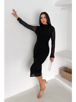 Noa Noa Kadın Puantiye Desenli Transparan Kollu Elbise – Dotted Noir