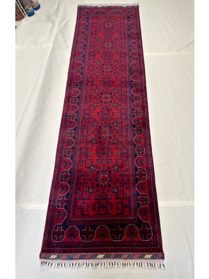 El Dokuma Orijinal Afgan Halı Bilicik Desenli 3 Metre Yolluk Kök Boya