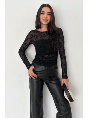 Noa Noa Kadın Transparan Çiçek Desenli Bluz – Midnight Bloom