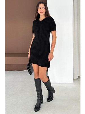 Noa Noa Kadın Nervürlü Mini Triko Elbise – Noir Form