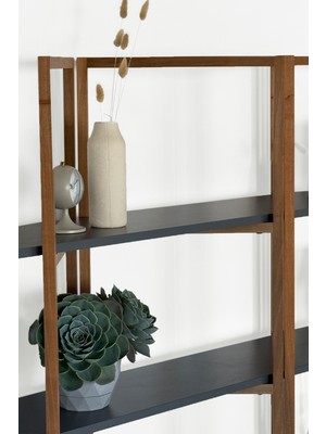 Unboxdeco Shelfish Ceviz Ahşap Iskeletli Antrasit Raf, Düzenleyici