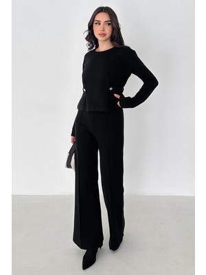 Noa Noa Kadın Dekoratif Düğmeli Takım – Black Flow