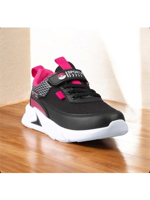 Minicup Kids Ultra Hafif Anatomik Taban Günlük Esnek Kız Spor Ayakkabı Siyah Fuşya