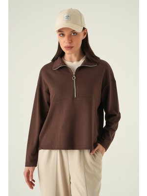 Rays 8249A Yarım Fermuarlı Sweat Kahve