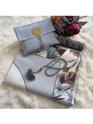 PremiumPort Şık Ipek Saten Seccade, Çanta, Tesbih ve Bohça Seti