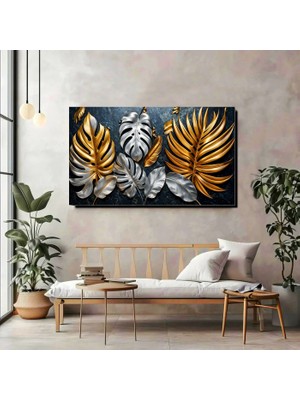 Altın ve Gümüş Yapraklar Kanvas Tablo – Modern & Lüks Duvar Dekoru