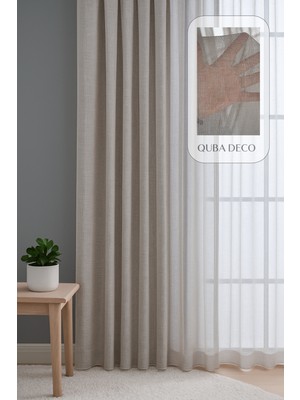 Quba Deco Natural Modern File Dokulu Keten Tül Perde Pileli Salon Oturma Odası Yatak Odası Çocuk Odası