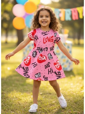 Buufuu Kız Çocuk Yazlık Kısa Kol Baskılı Elbise