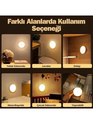 LED Hareket Sensörlü Ledli Gece Lambası Şarj Edilebilir, Taşınabilir 4000K Günışığı (1 Adet)