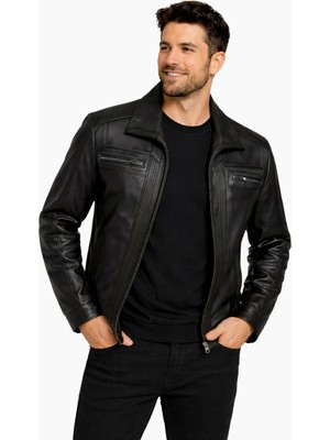 Derije Jack Hakiki Deri Erkek Siyah Ceket