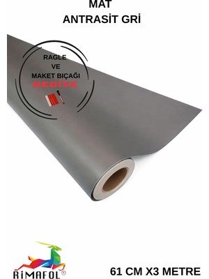 Rimafol Mat Antrasit Gri Yapışkanlı Folyo Mutfak Dolap ve Mobilya Kaplama Folyosu 61CMX3METRE