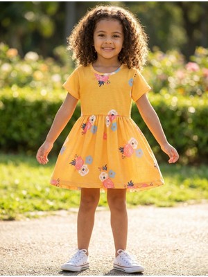 Buufuu Kız Çocuk Yazlık Kısa Kol Baskılı Elbise