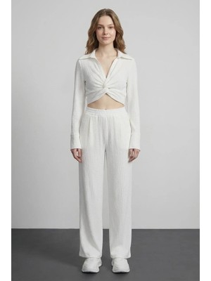 Quzu Pile Detaylı Pantolon Ekru