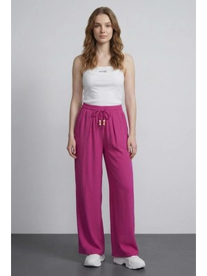 Quzu Beli Lastikli Bağucu Detaylı Pantolon Fuşya