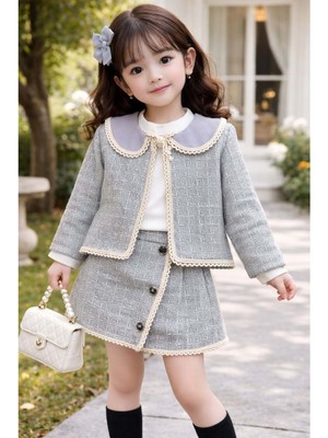 Gültekin Bebe Mixlife Yaka ve Ceketi Dantelli Şort Etekli 3 Lü Takım 6-24 AYLIK-6234370 - Gri