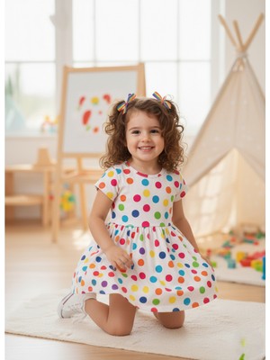 Buufuu Kız Çocuk Yazlık Kısa Kol Baskılı Elbise