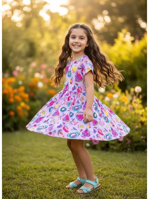 Buufuu Kız Çocuk Yazlık Kısa Kol Baskılı Elbise