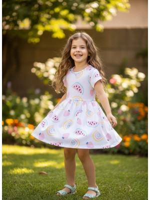 Buufuu Kız Çocuk Yazlık Kısa Kol Baskılı Elbise