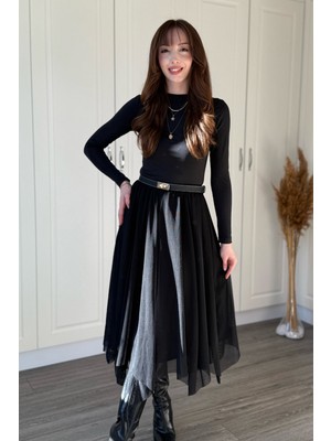 Dilay Gökoğlu Butik Asimetrik Midi Tül Etek