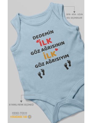 Morivo Kids Dedemin Ilk Göz Ağrısıyım Baskılı Bebek Zıbını – Çıtçıtlı Body | %100 Pamuk Sıfır Kol