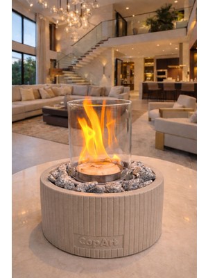 CopArt Alba Naturel Masaüstü Beton Şömine - 1 Lt Bioetanol Yakıt ve Dekoratif Taş Hediye